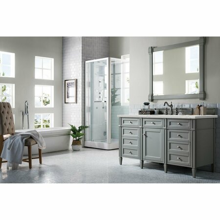 James Martin Vanities Brittany 60in Single Vanity, Urban Gray w/ 3 CM Eternal Jasmine Pearl Quartz Top 650-V60S-UGR-3EJP